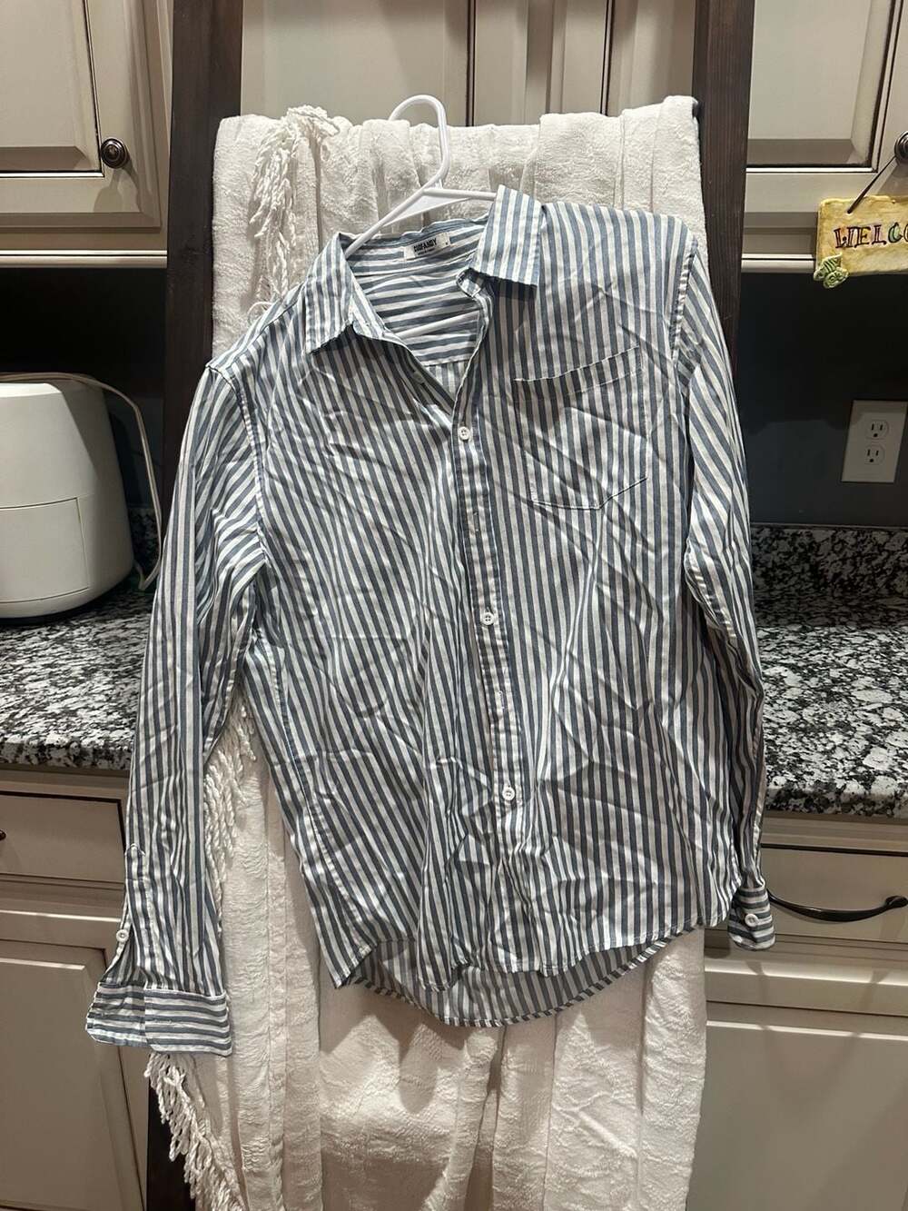 COOFANDY Striped Long Sleeve Button-Up Shirt Size S Blue White